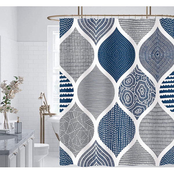 Bungalow Rose Blue And Grey Shower Curtains Boho Shower Curtains For Bathrooms Geometrical